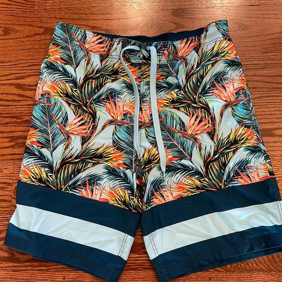 OP Ocean Pacific men’s swim trunks SURF TROPIC print with color block leg Med - Picture 1 of 10